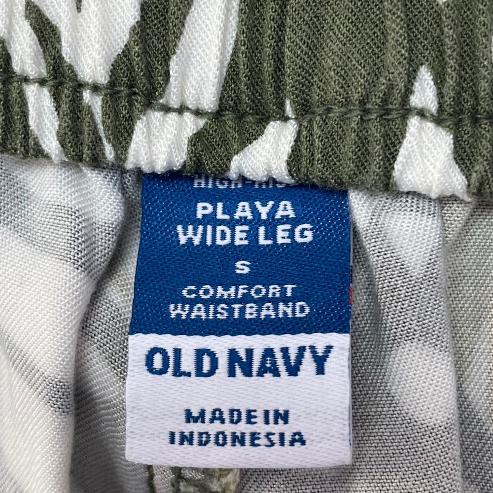 Old Navy Playa Wide Leg Pants Womens Small‎ Green Tropical Palm Leaf High Rise - Picture 3 of 6